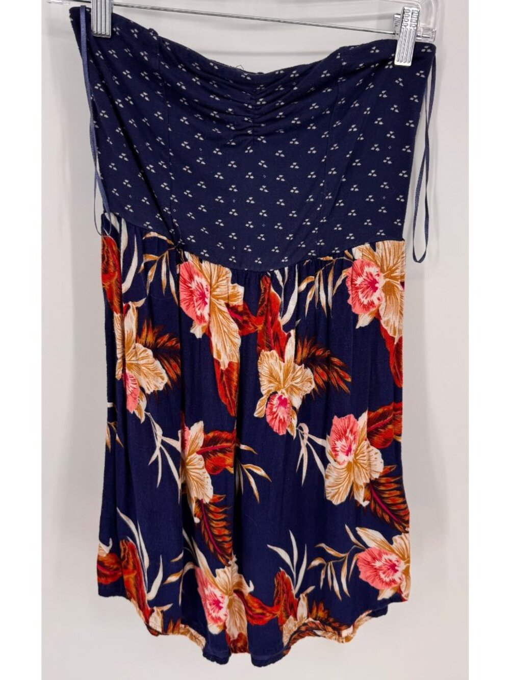 Roxy Womens Y2K Lightweight Navy Blue Floral Printed Strapless Dress Size S